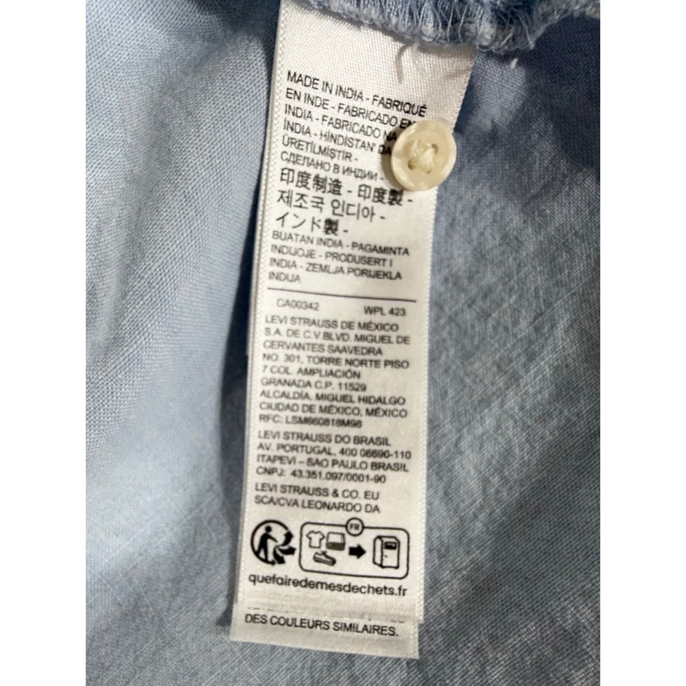 Levis Maxi Dress XXL Light Blue Cotton Chambray Button Front Tiered Boho Prairie - Picture 9 of 9